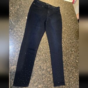 JLO Jennifer Lopez Rhinestone Mid-Rise Super Skinny Jeans - Size 10